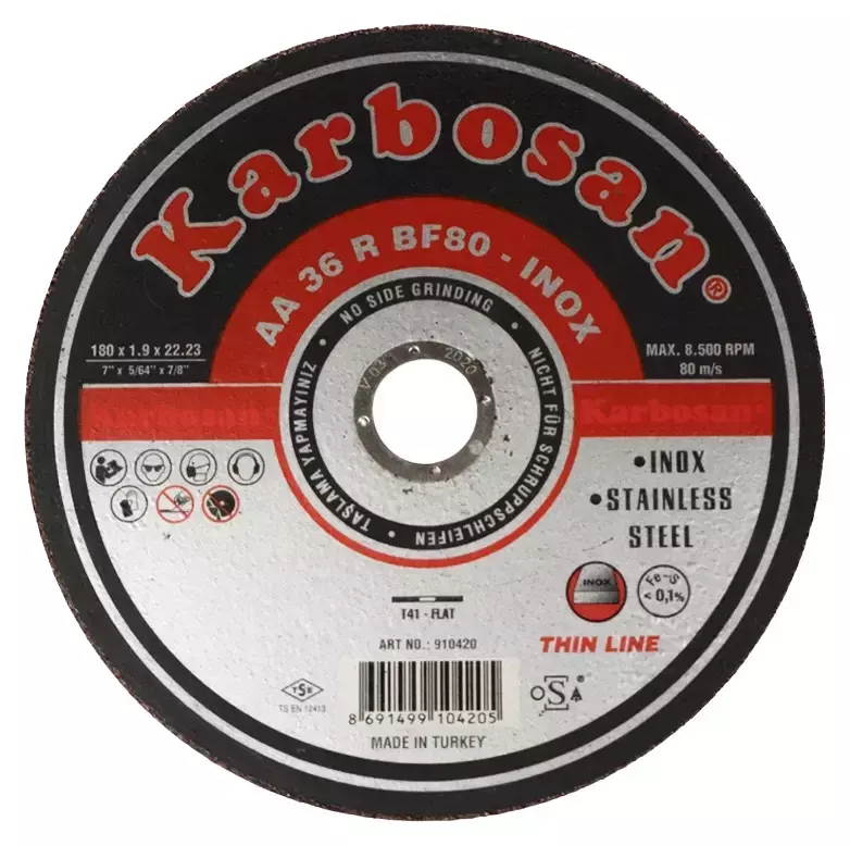 Диск отрезной по нержавеющей стали Karbosan 180х1,9х22 мм INOX