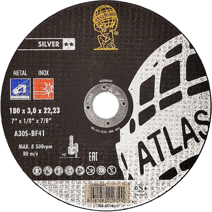Диск отрезной по нержавеющей стали ATLAS INOX 180x3x22,2 мм A30S - T41