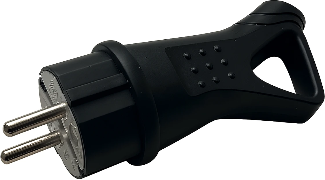 Вилка однофазная прямая каучуковая с кольцом 220-250В, 16А, IP44 Samtools