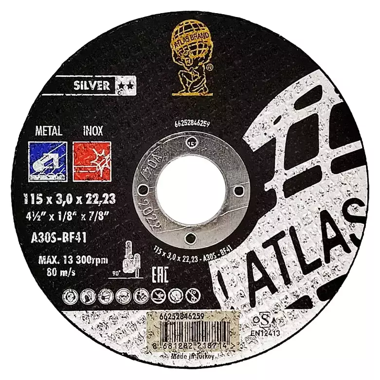 Диск отрезной по нержавеющей стали Atlas Inox A30S - T41 (115x3.0x22.23)
