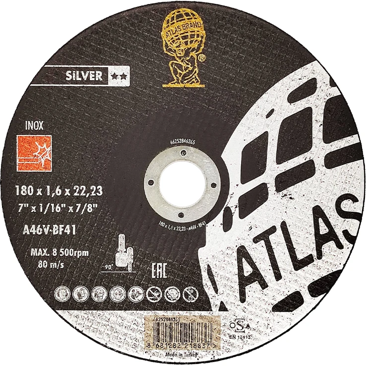 Диск отрезной по нержавеющей стали ATLAS INOX 180x1,6x22,2 мм A46V-T41