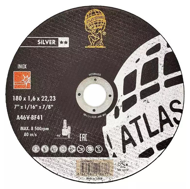 Диск отрезной по нержавеющей стали Atlas Inox A46V -  T41 (180x1.6x22.23)