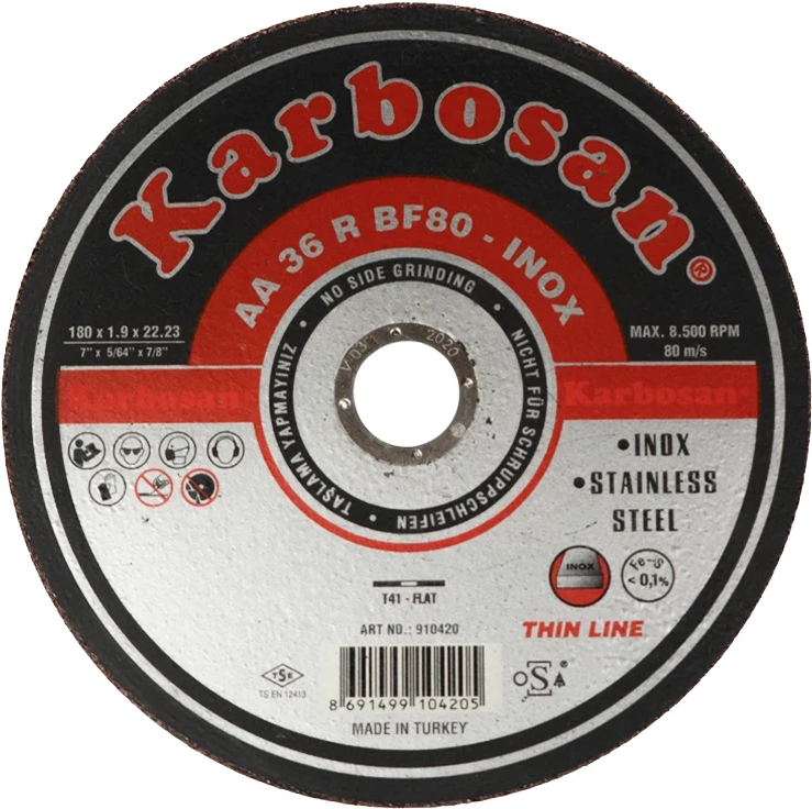 Диск отрезной по нержавеющей стали Karbosan 180х1,9х22 мм INOX