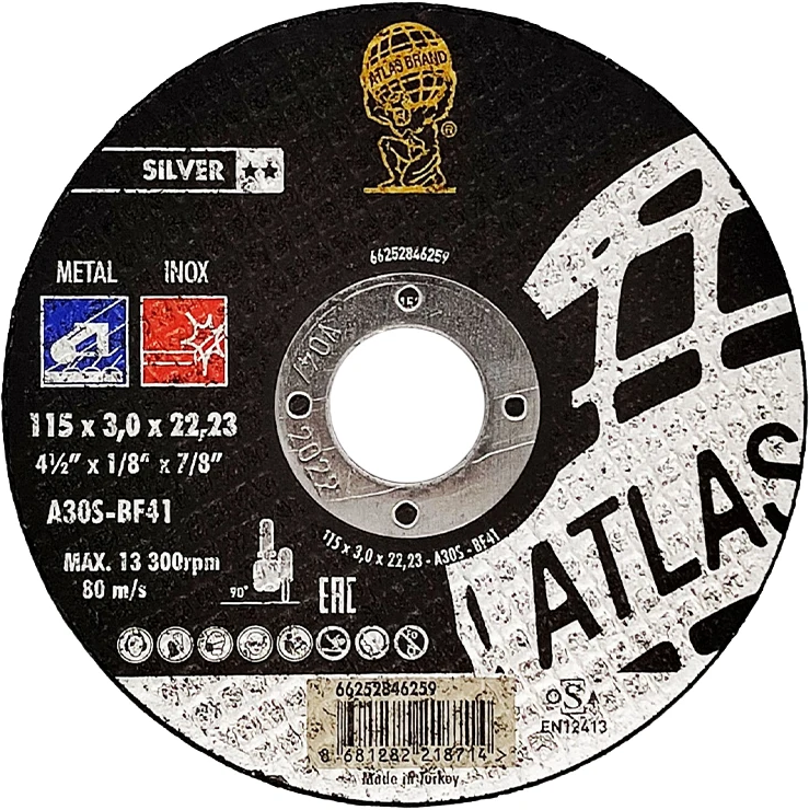 Диск отрезной по нержавеющей стали ATLAS INOX 115x3x22,2 мм A30S-T41