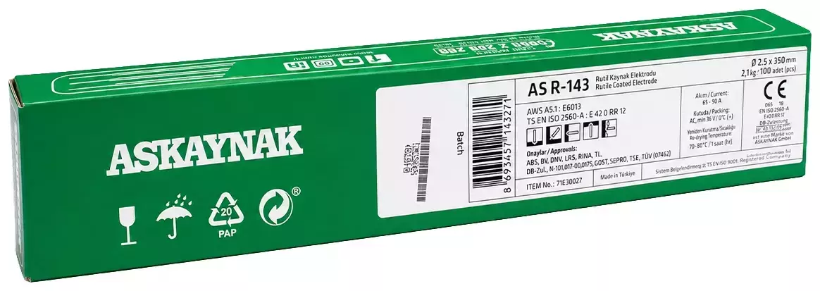 Электроды Рутил 2,5х350 мм Askaynak AS R-143 (2,1 кг)