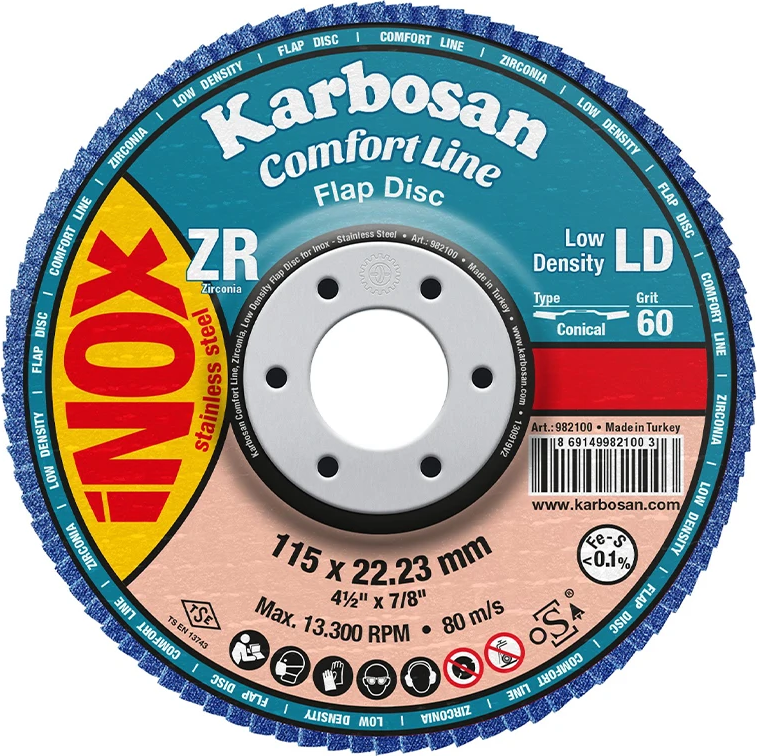 Круг лепестковый КЛТ 2 115х22 Р60 Karbosan Comfort Line ZR LD Flap конический INOX