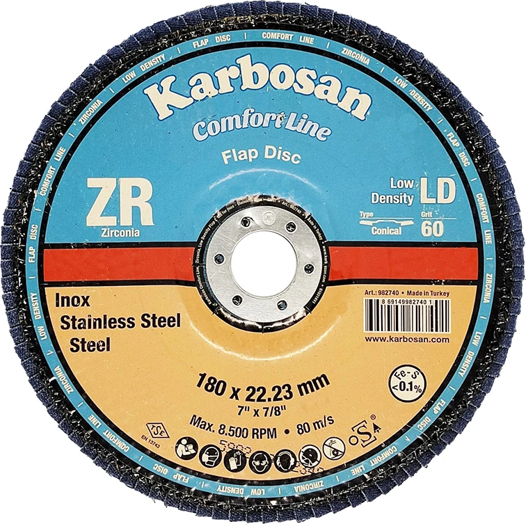 Круг лепестковый КЛТ 180х22 Р60 Karbosan Comfort Line ZR LD Flap Конический INOX