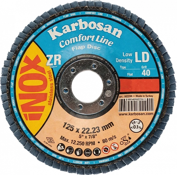 Круг лепестковый КЛТ 125х22 Р40 Karbosan Comfort Line ZR LD Flap Прямой INOX