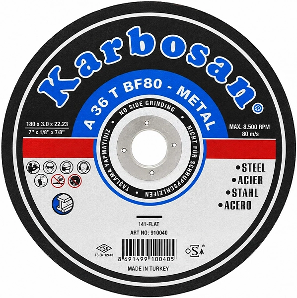 Диск отрезной по металлу Karbosan 180х3х22,2 мм