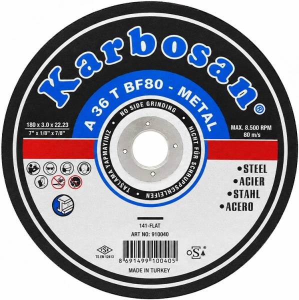 Диск отрезной по металлу Karbosan 180х3х22,2 мм
