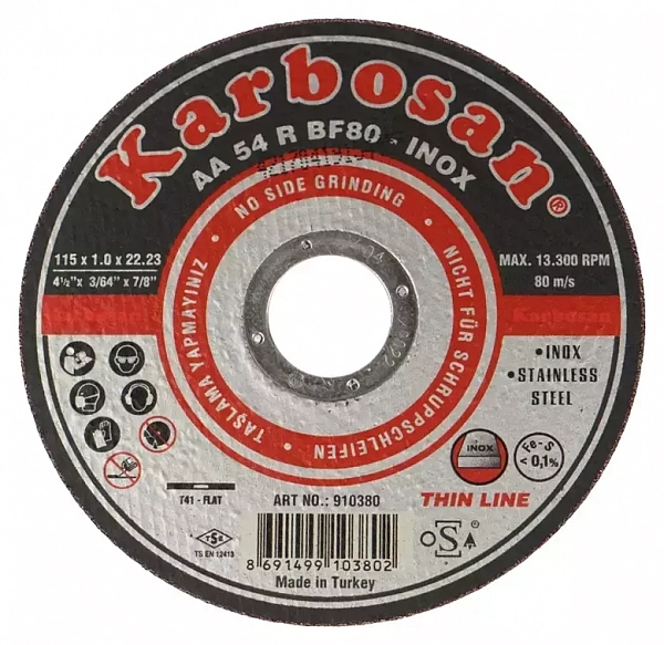 Диск отрезной по нержавеющей стали Karbosan 115х1х22 Inox