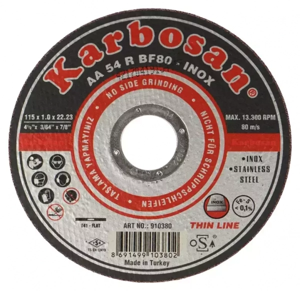 Диск отрезной по нержавеющей стали Karbosan 115х1х22 Inox