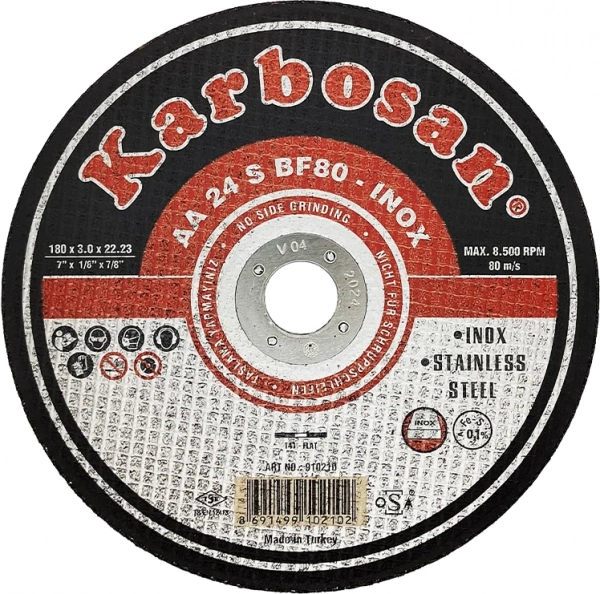 Диск отрезной по нержавеющей стали Karbosan 180х3х22 мм INOX