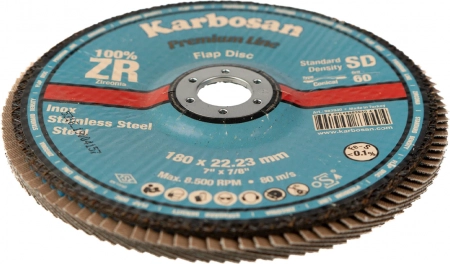 Круг лепестковый КЛТ 2 180х22/Р60 Karbosan Premium Line ZR SD Flap Конический INOX