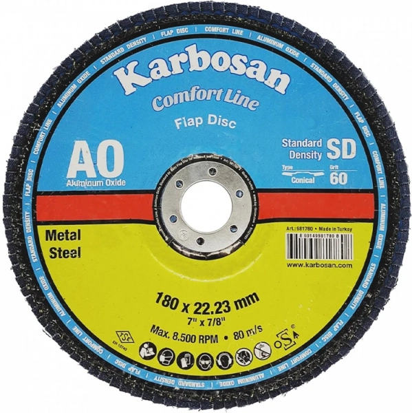 Круг лепестковый КЛТ 2 180х22 Р60 Karbosan Comfort Line AO SD Flap Конический