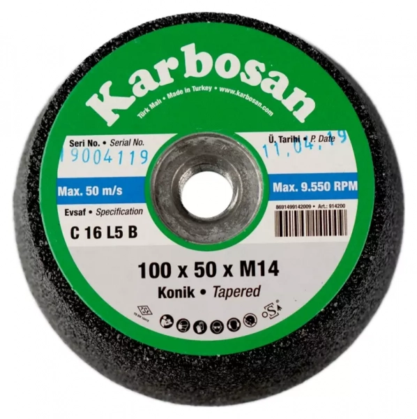Круг шлифовальный чашечный  конический Karbosan SC (100x50xM14)