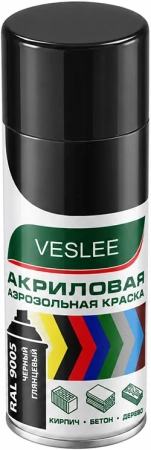 Аэрозольная эмаль универсальная черная глянцевая VESLEE 520 мм RAL 9005