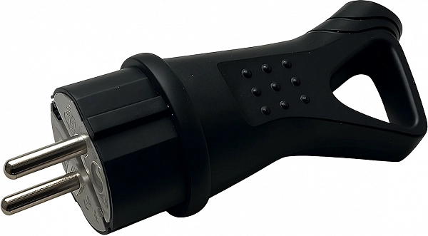 Вилка однофазная прямая каучуковая с кольцом 220-250В, 16А, IP44 Samtools
