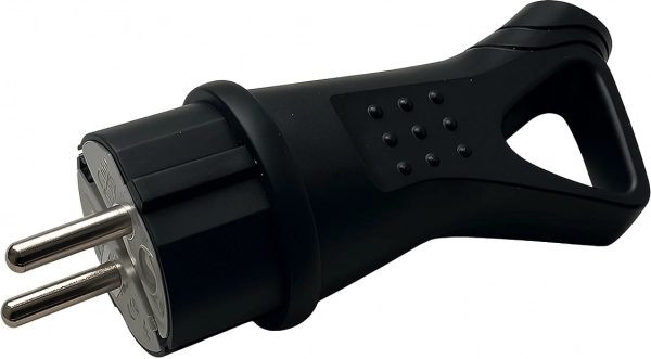 Вилка однофазная прямая каучуковая с кольцом 220-250В, 16А, IP44 Samtools