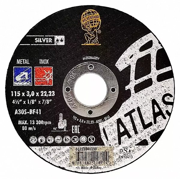 Диск отрезной по нержавеющей стали Atlas Inox A30S - T41 (115x3.0x22.23)
