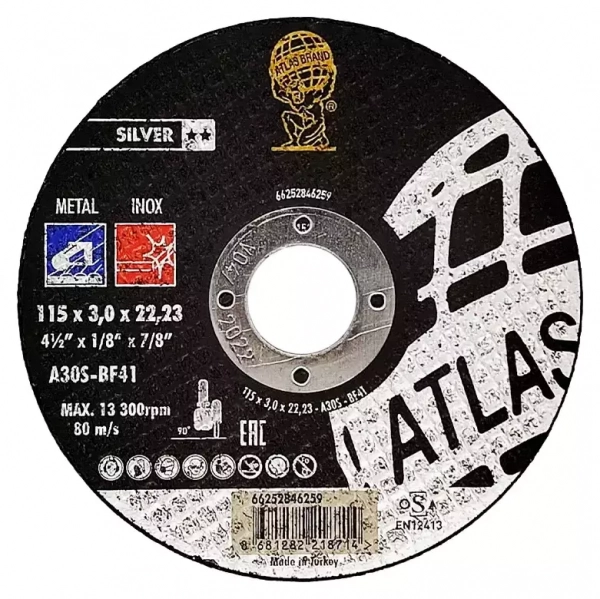 Диск отрезной по нержавеющей стали Atlas Inox A30S - T41 (115x3.0x22.23)