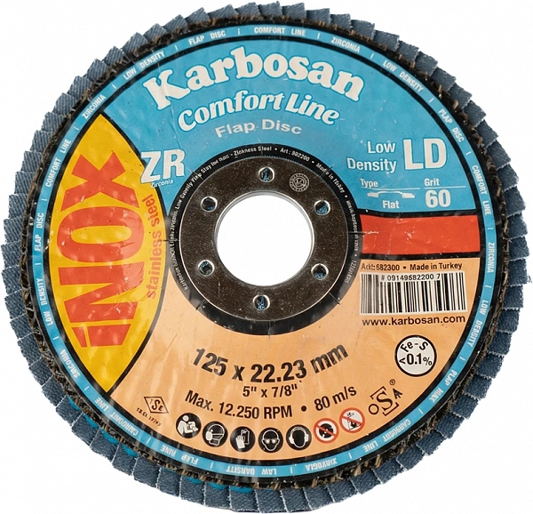 Круг лепестковый КЛТ2 125х22 Р60 Karbosan Comfort Line ZR LD Flap Прямой INOX