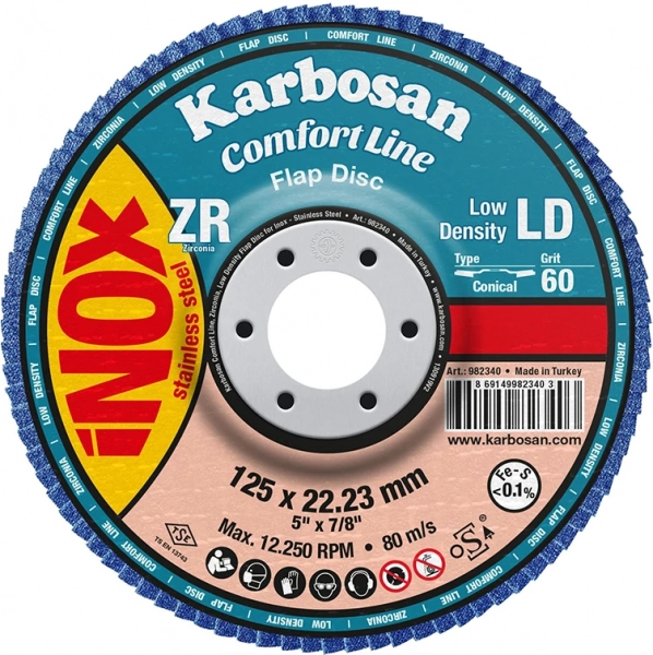 Круг лепестковый КЛТ 125х22 Р60 Karbosan Comfort Line ZR SD Flap конический INOX