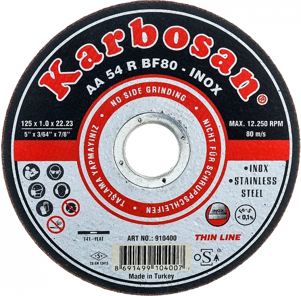 Диск отрезной по нержавеющей стали Karbosan 125х1х22 Inox