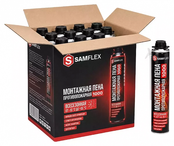 Пена монтажная с аппликатором SAMFLEX противопожарная всесезонная 1000 мл (12 шт)