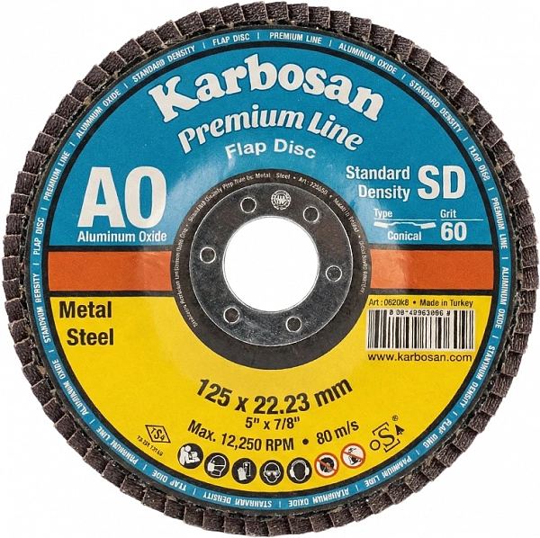 Круг лепестковый КЛТ2 125х22 Р60 Karbosan Premium Line AO SD Flap конический