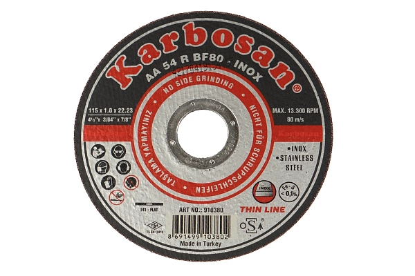Диск отрезной по нержавеющей стали Karbosan 115х1х22 Inox