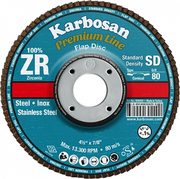 Круг лепестковый КЛТ 2 180х22/Р60 Karbosan Premium Line ZR SD Flap Конический INOX