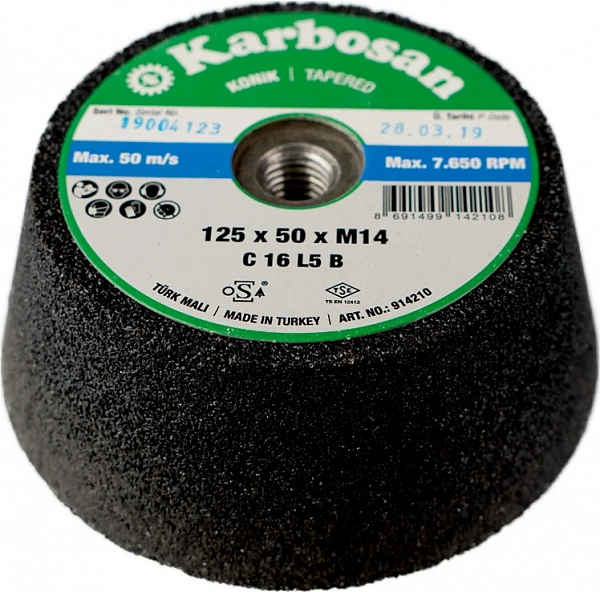Круг шлифовальный чашечный конический Karbosan SC (125x50xM14)