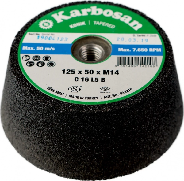 Круг шлифовальный чашечный конический Karbosan SC (125x50xM14)