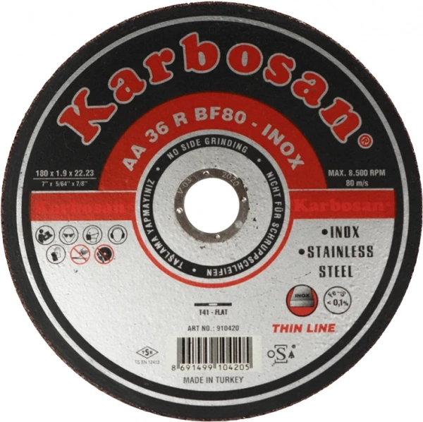 Диск отрезной по нержавеющей стали Karbosan 180х1,9х22 мм INOX