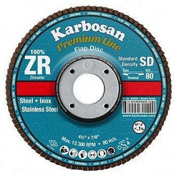 Круг лепестковый КЛТ 180х22/Р60 Karbosan Premium Line ZR SD Flap Конический INOX
