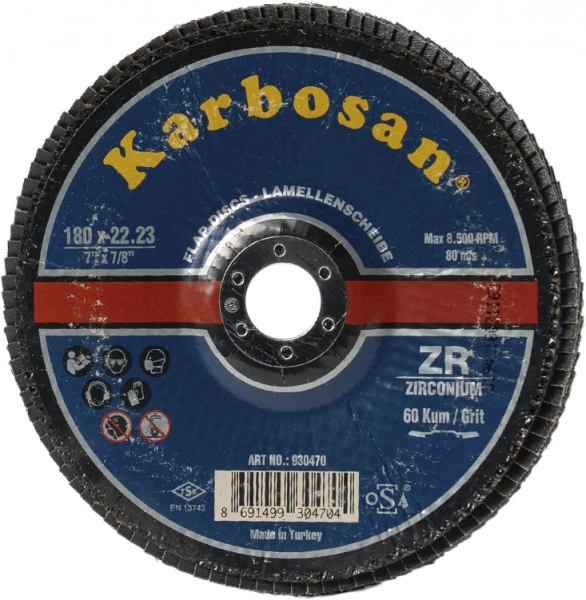 Круг лепестковый КЛТ 180х22/Р60 Karbosan Premium Line ZR SD Flap Конический INOX