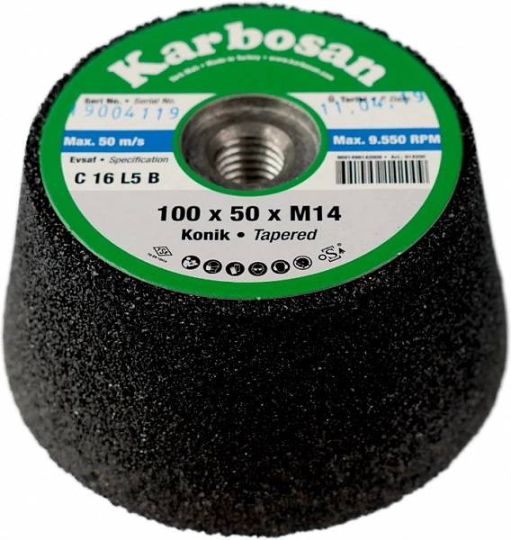 Круг шлифовальный чашечный  конический Karbosan SC (100x50xM14)