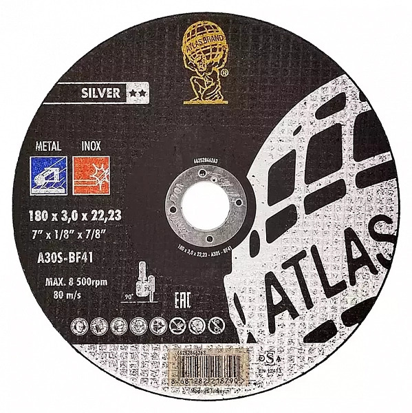 Диск отрезной по нержавеющей стали Atlas Inox A30S - T41 (180x3x22.23)