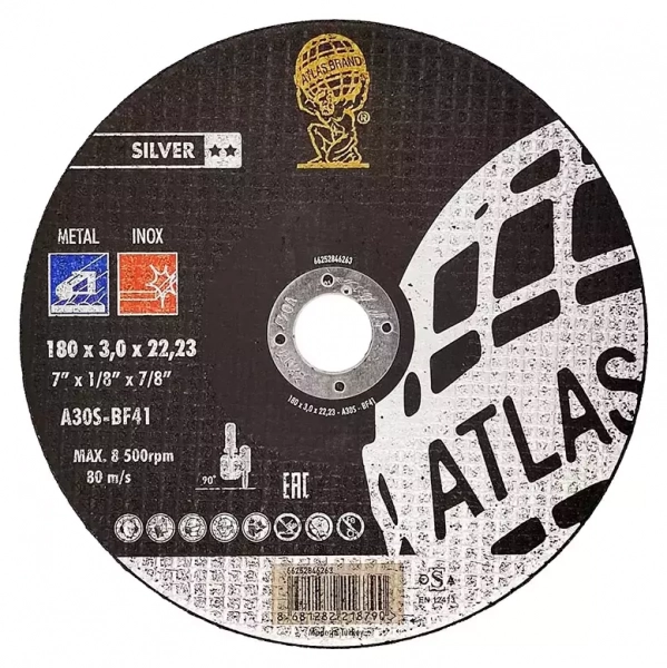 Диск отрезной по нержавеющей стали Atlas Inox A30S - T41 (180x3x22.23)