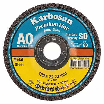 Круг лепестковый КЛТ2 125х22 Р60 Karbosan Premium Line AO SD Flap конический