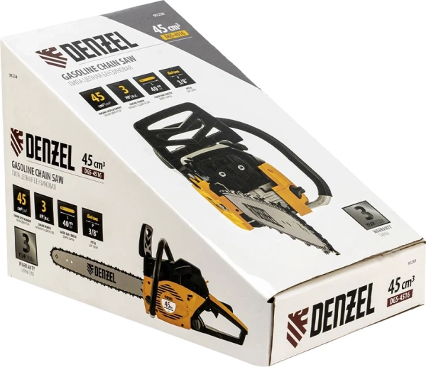 Пила цепная бензиновая DGS-4516 шина 40 см 45 см3 3,0 л.с. шаг 3/8 паз 1,3 мм 57 зв Denzel