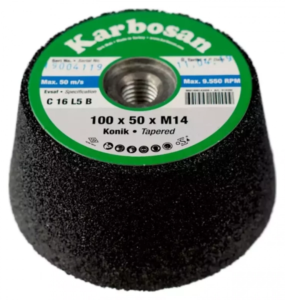 Круг шлифовальный чашечный  конический Karbosan SC (100x50xM14)