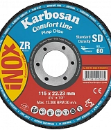 Круг лепестковый КЛТ2 115х22 Р60 Karbosan Comfort Line ZR SD Flap конический INOX