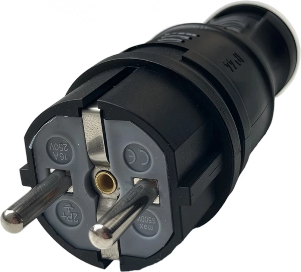 Вилка однофазная прямая каучуковая 220-250В, 16А, IP44 Samtools