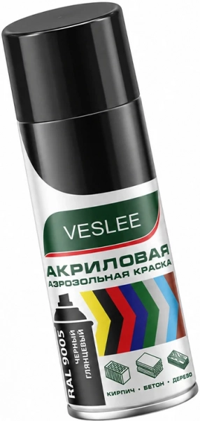 Аэрозольная эмаль универсальная черная глянцевая VESLEE 520 мм RAL 9005