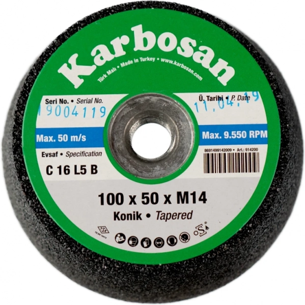 Круг шлифовальный чашечный  конический Karbosan SC (100x50xM14)