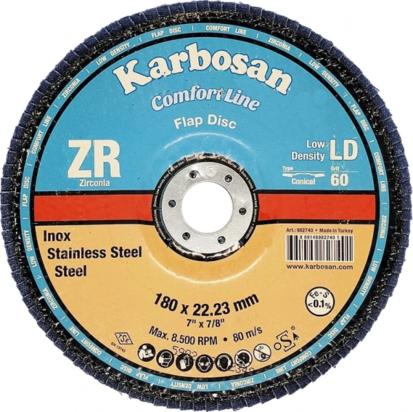 Круг лепестковый КЛТ 180х22 Р60 Karbosan Comfort Line ZR LD Flap Конический INOX