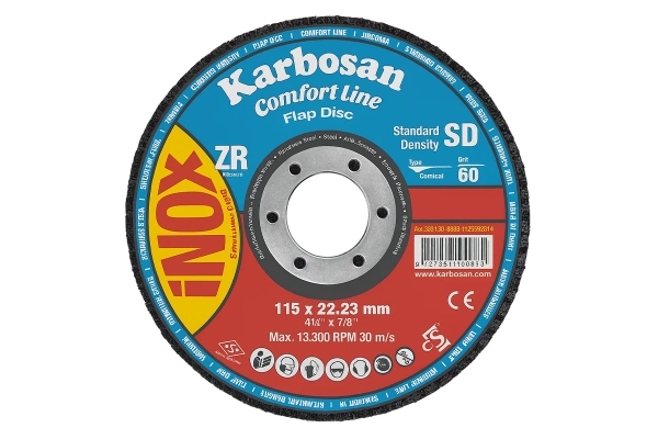 Круг лепестковый КЛТ2 115х22 Р60 Karbosan Comfort Line ZR SD Flap конический INOX