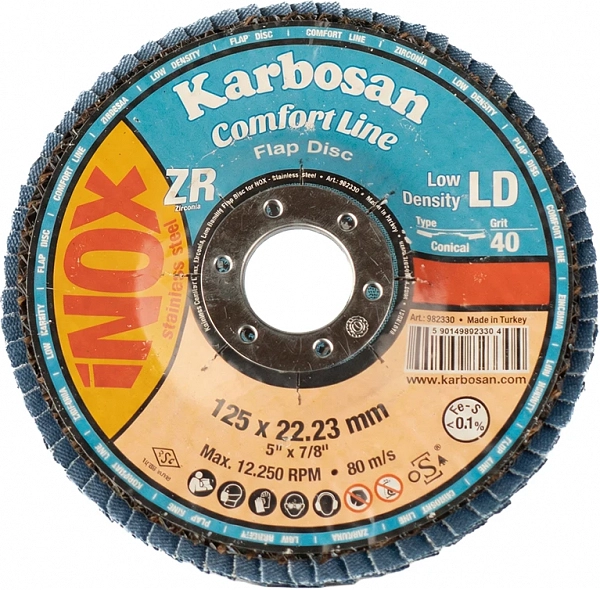 Круг лепестковый КЛТ2 125х22 Р40 Karbosan Comfort Line ZR LD Flap Конический INOX